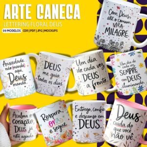 Pack Canecas Floral Lettering Deus