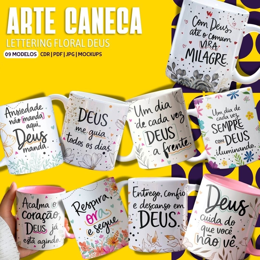 Pack Canecas Floral Lettering Deus