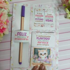 Card Lápis Marcador E Mini Caderno Dia Dos Professores