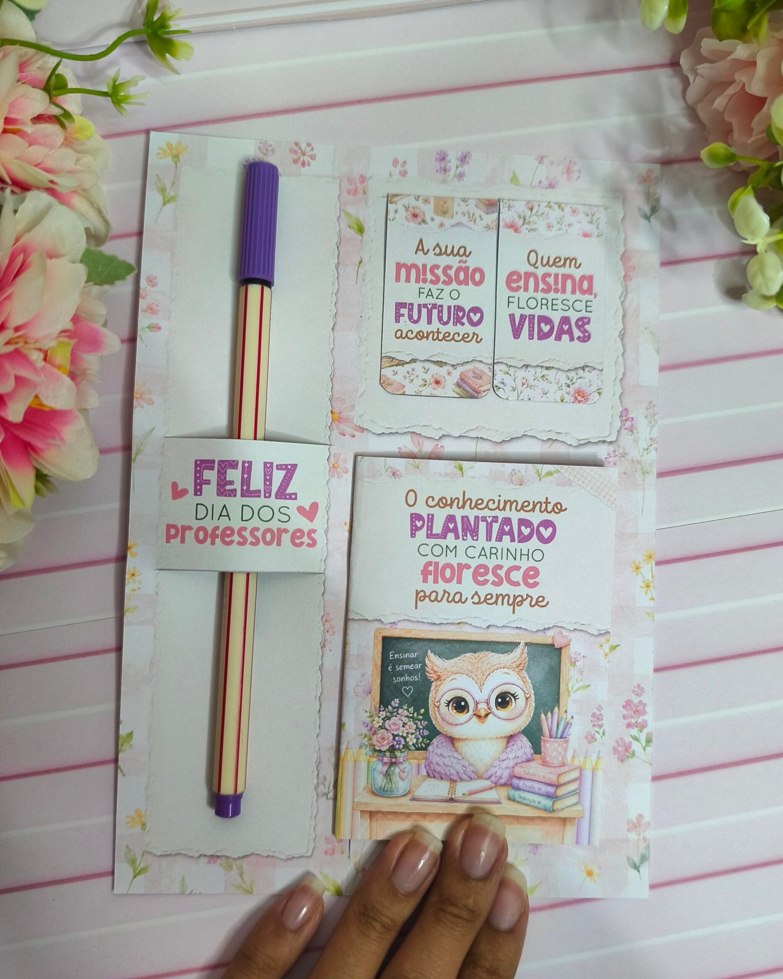 Card Lápis Marcador E Mini Caderno Dia Dos Professores
